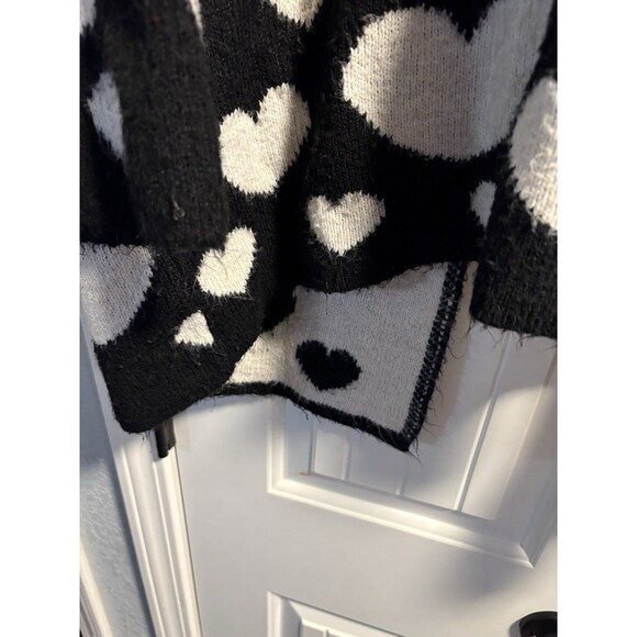 Maeve Anthropologie Halley Hearts Cardigan Black White Medium Large Cozy Sweater - Picture 8 of 8
